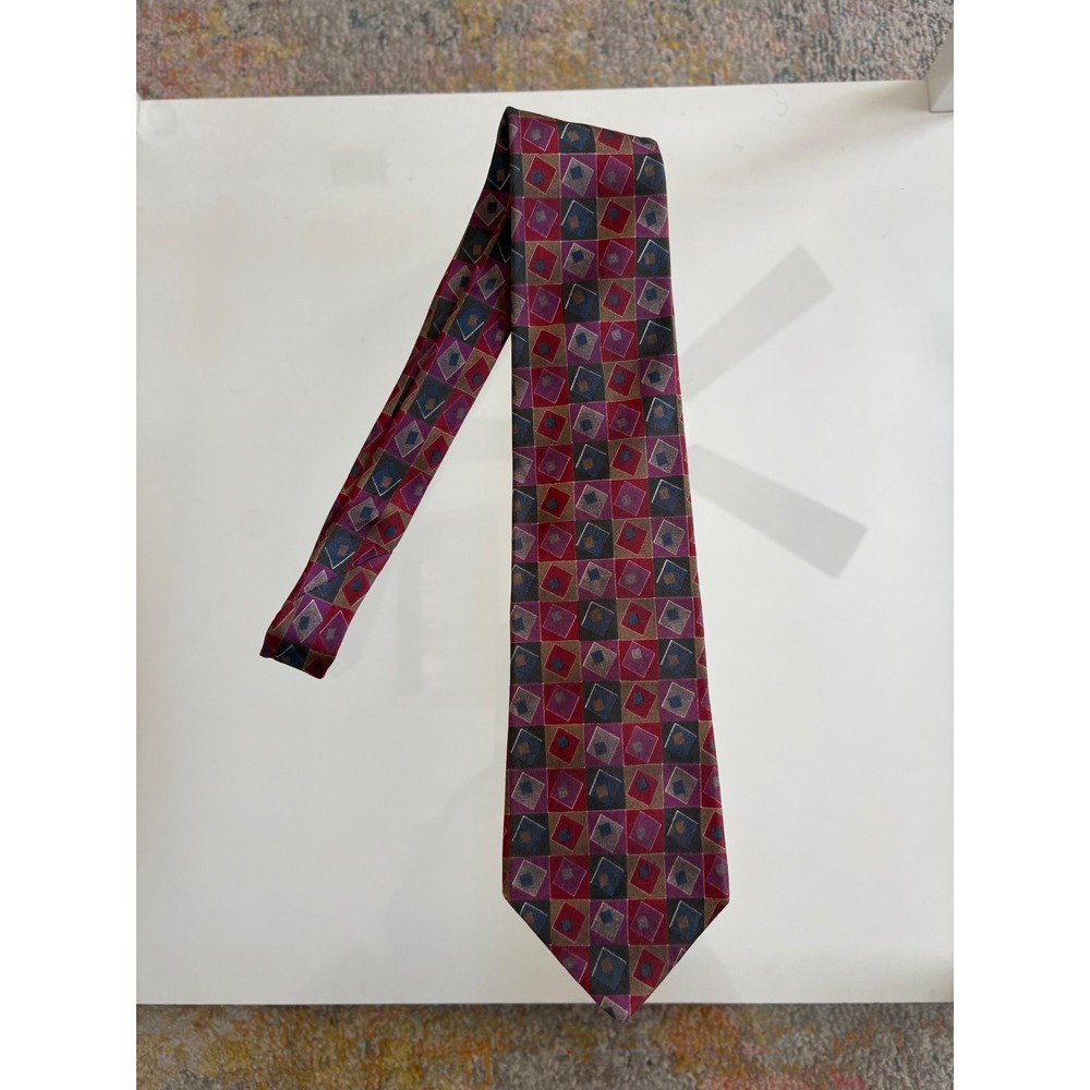 Colours by Alexander Julian Mens Silk Necktie Geometric Diamond Burgundy Plum